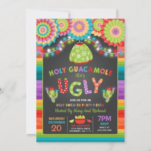 Ugly Sweater Party Invite Fiesta Heilige Guacamole Kaart (Voorkant)