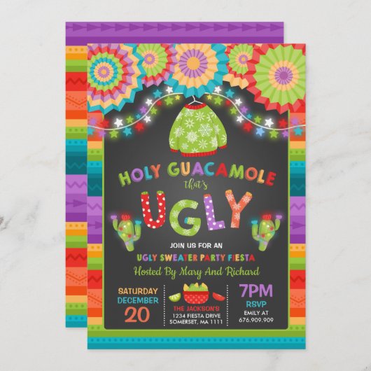 Ugly Sweater Party Invite Fiesta Heilige Guacamole Kaart (Voorkant / Achterkant)