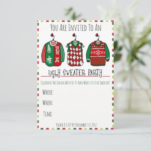 Ugly Sweater Party Invite Kaart (Staand voorkant)