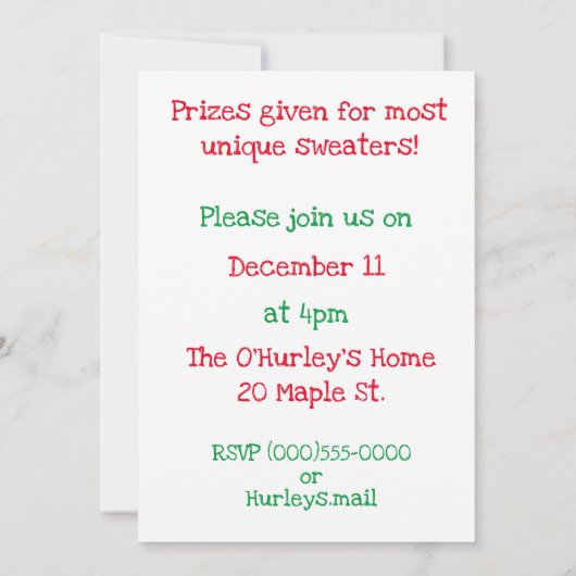 Ugly Sweater Party Kaart (Achterkant)