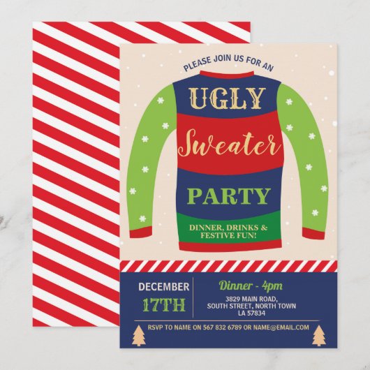 Ugly Sweater Party Kerst Feestelijke Jumpers Sneeu Kaart (Voorkant / Achterkant)