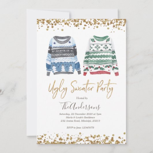 Ugly Sweater Party kerstvakantie uitnodiging (Voorkant)