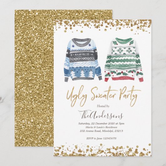 Ugly Sweater Party kerstvakantie uitnodiging (Voorkant / Achterkant)