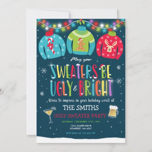 Ugly Sweater Party Nodig lelijke en heldere trui u Kaart (Voorkant)