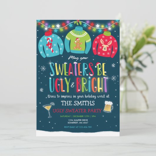 Ugly Sweater Party Nodig lelijke en heldere trui u Kaart (Staand voorkant)