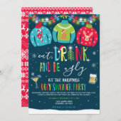 Ugly Sweater Party Nodig uit om Drink te eten en l Kaart (Voorkant / Achterkant)
