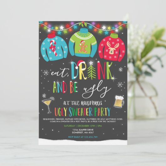 Ugly Sweater Party Nodig uit om Drink te eten en l Kaart (Staand voorkant)