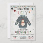 Ugly Sweater Party Nodig uit om Drink te eten en l Kaart (Voorkant)