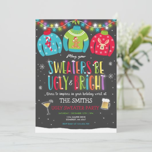 Ugly Sweater Party nodigt Ugly en Bright Sweater u Kaart (Staand voorkant)