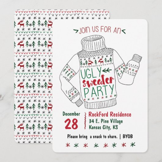 Ugly Sweater Party Uitnodigen Kaart (Voorkant / Achterkant)