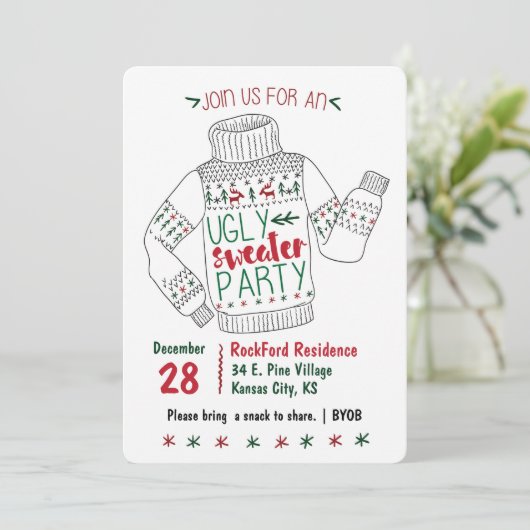 Ugly Sweater Party Uitnodigen Kaart (Staand voorkant)