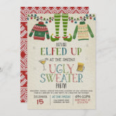 Ugly Sweater Party Uitnodiging Kerstmis Elfed Up (Voorkant / Achterkant)