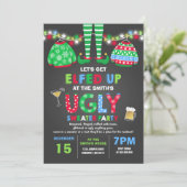 Ugly Sweater Party Uitnodiging Kerstmis Elfed Up (Staand voorkant)
