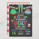 Ugly Sweater Party Uitnodiging Kerstmis Elfed Up (Voorkant / Achterkant)