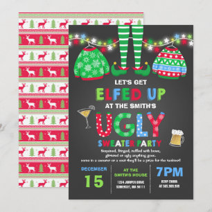 Ugly Sweater Party Uitnodiging Kerstmis Elfed Up