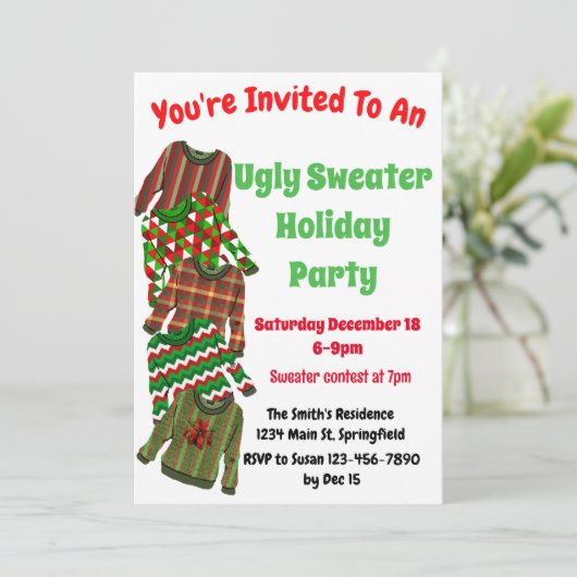 Ugly Sweater Party Uitnodiging met wedstrijd (Staand voorkant)
