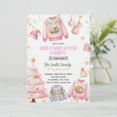 Ugly sweater pink theme invitation kaart (Staand voorkant)