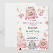 Ugly sweater pink theme invitation kaart (Voorkant / Achterkant)