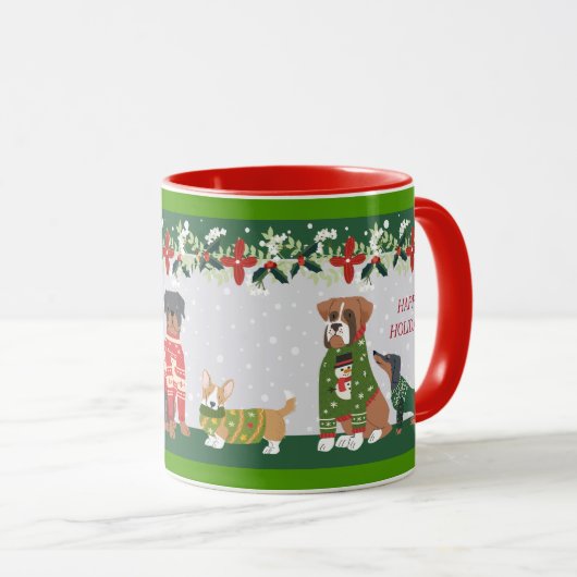 Ugly Sweater Prettige feestdagen Dog Kerstparty Mok (Voorkant rechts)