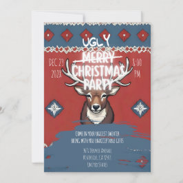 Ugly Sweater Reindeer Christmas Party Invitation Kaart