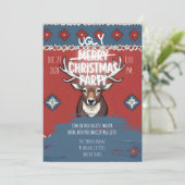 Ugly Sweater Reindeer Christmas Party Invitation Kaart (Staand voorkant)