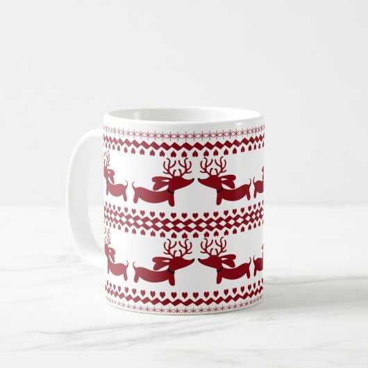 Ugly Sweater Reindeer Dachshund Tea Coffee Mok (Voorkant links)
