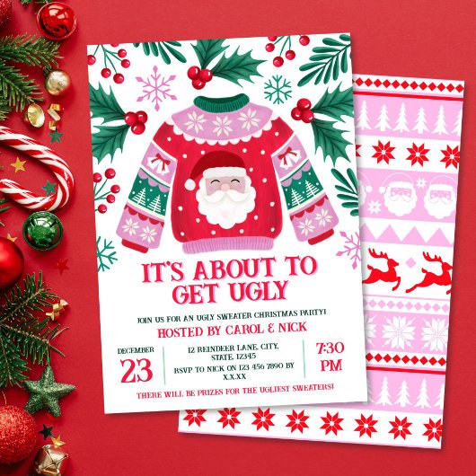 Ugly Sweater Santa Kostuum Party Groen en Rood Kaart