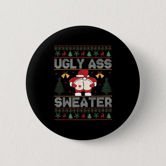 Ugly Sweater Santa Merry Christmas Funny Pajamas X Ronde Button 5,7 Cm (Voorkant)