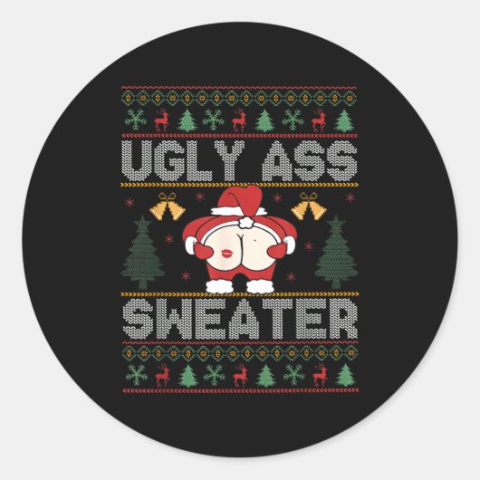 Ugly Sweater Santa Merry Christmas Funny Pajamas X Ronde Sticker (Voorkant)