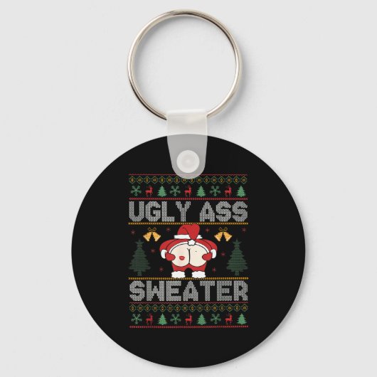 Ugly Sweater Santa Merry Christmas Funny Pajamas X Sleutelhanger (Voorkant)