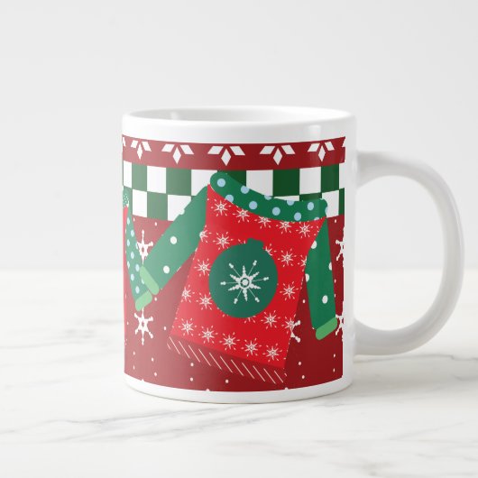 Ugly Sweater Snowflake Pattern Red Green Grote Koffiekop (Rechts)