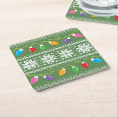 Ugly Sweater Snowflakes kerst licht groen Kartonnen Onderzetters (Schuin)