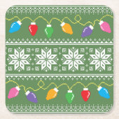 Ugly Sweater Snowflakes kerst licht groen Kartonnen Onderzetters (Voorkant)