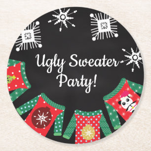 Ugly Sweater Snowflakes Ronde Kartonnen Onderzetter
