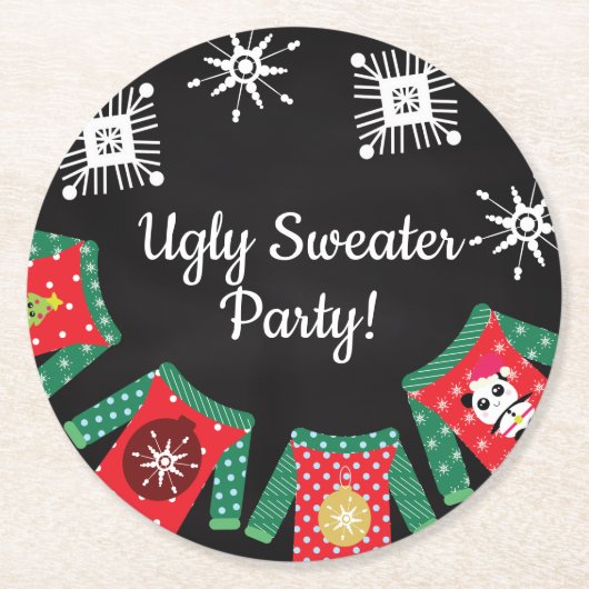 Ugly Sweater Snowflakes Ronde Kartonnen Onderzetter (Voorkant)