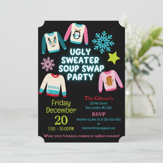 Ugly Sweater Soup Swap Party Uitnodiging (Staand voorkant)