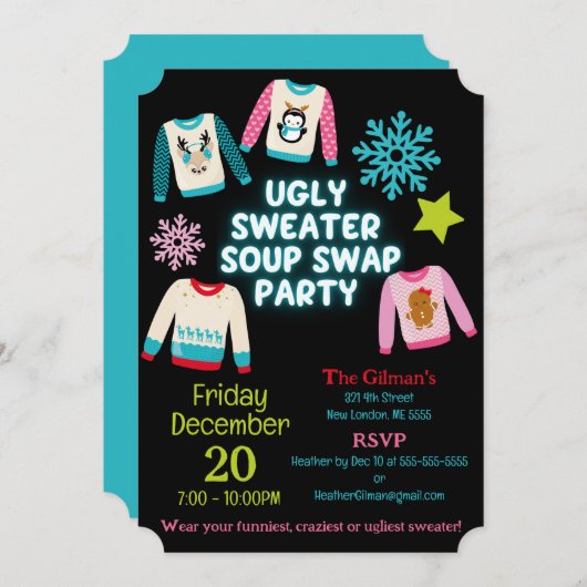 Ugly Sweater Soup Swap Party Uitnodiging (Voorkant / Achterkant)