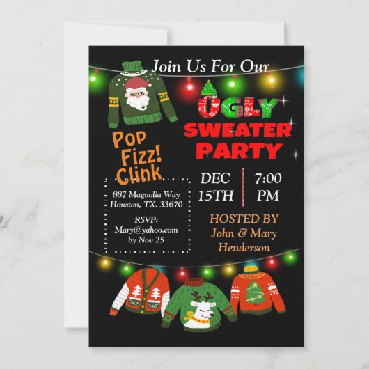 Ugly Sweater String Lights - kerstuitnodiging Kaart (Voorkant)