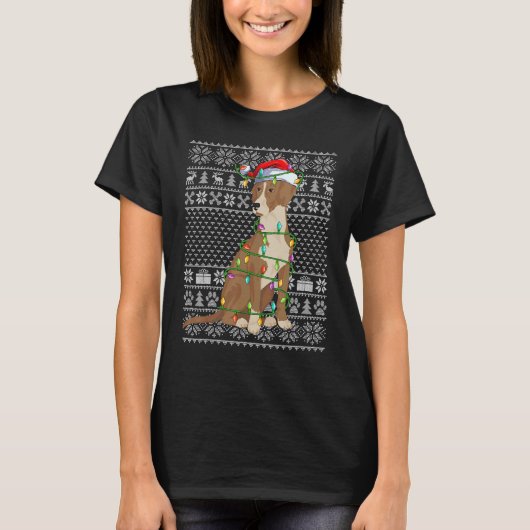 Ugly Sweater Style Xmas Light Santa Bloodhound Dog T-shirt (Voorkant)