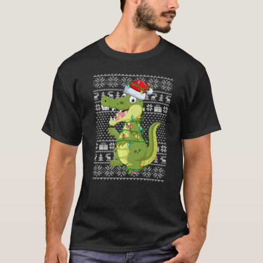Ugly Sweater Style Xmas Lights Santa Alligator Chr T-shirt (Voorkant)