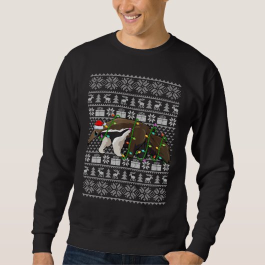 Ugly Sweater Style Xmas Lights Santa Anteater Chri (Voorkant)