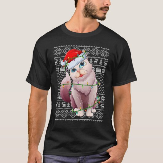 Ugly Sweater Style Xmas Lights Santa Balinese Cat  T-shirt (Voorkant)