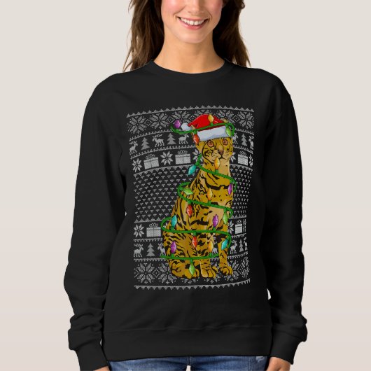 Ugly Sweater Style Xmas Lights Santa Bengal Cat Ch (Voorkant)
