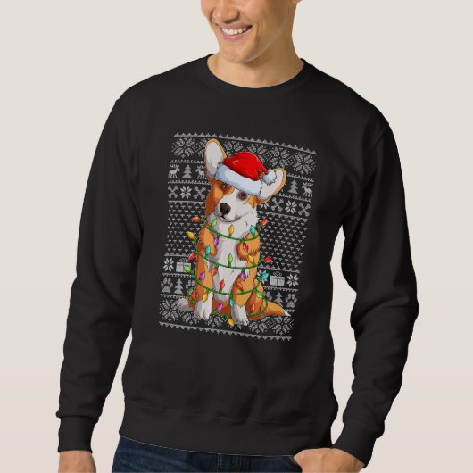Ugly Sweater Style Xmas Lights Santa Corgi Dog Chr (Voorkant)