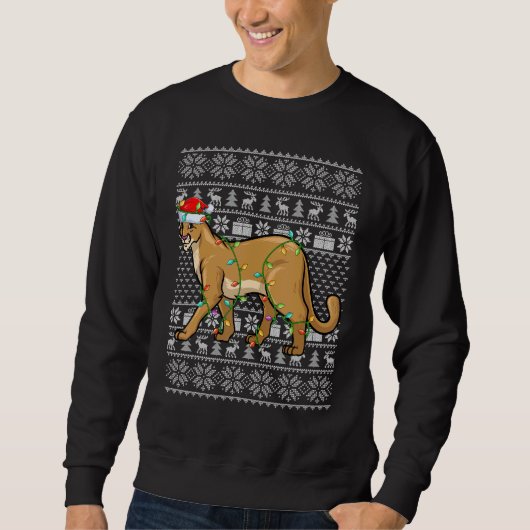 Ugly Sweater Style Xmas Lights Santa Cougar Christ (Voorkant)