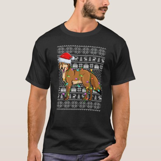 Ugly Sweater Style Xmas Lights Santa Coyote Christ T-shirt (Voorkant)
