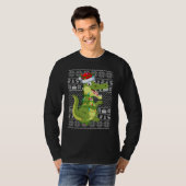 Ugly Sweater Style Xmas Lights Santa Crocodile Chr T-shirt (Voorkant volledig)