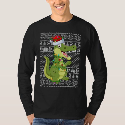 Ugly Sweater Style Xmas Lights Santa Crocodile Chr T-shirt (Voorkant)