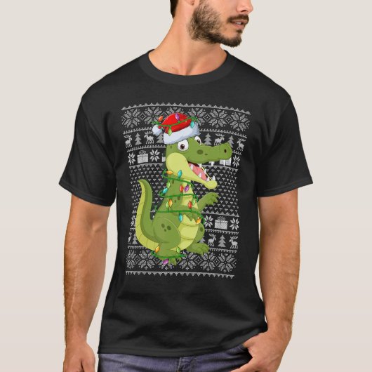 Ugly Sweater Style Xmas Lights Santa Crocodile Chr T-shirt (Voorkant)