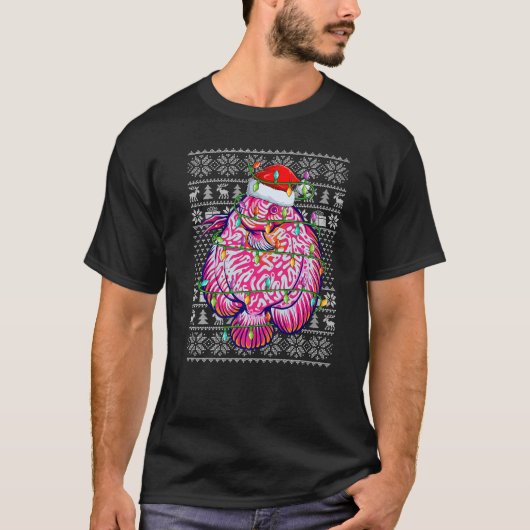 Ugly Sweater Style Xmas Lights Santa Discus Fish C T-shirt (Voorkant)